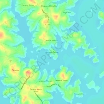 Mappa topografica Lakeside Estates, altitudine, rilievo
