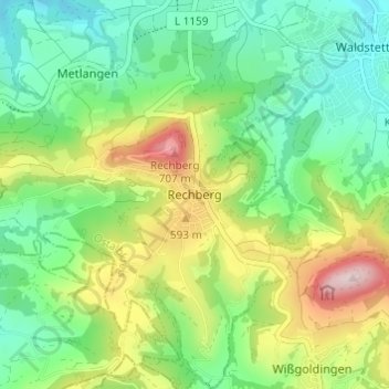 Mappa topografica Rechberg, altitudine, rilievo