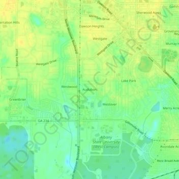 Mappa topografica Audubon, altitudine, rilievo