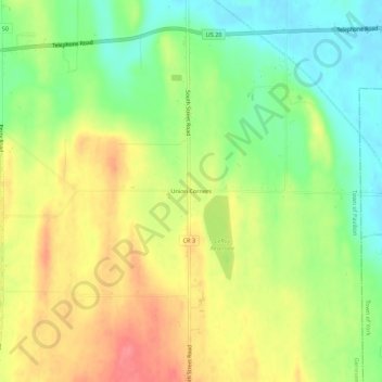 Mappa topografica Union Corners, altitudine, rilievo