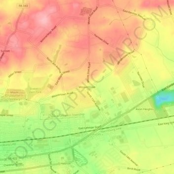 Mappa topografica Weavertown, altitudine, rilievo