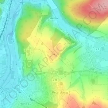 Mappa topografica Obersberg, altitudine, rilievo