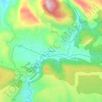 Mappa topografica La Souche, altitudine, rilievo