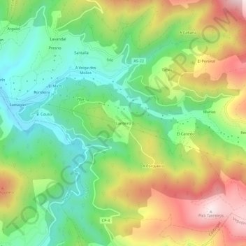 Mappa topografica Lanteiro, altitudine, rilievo