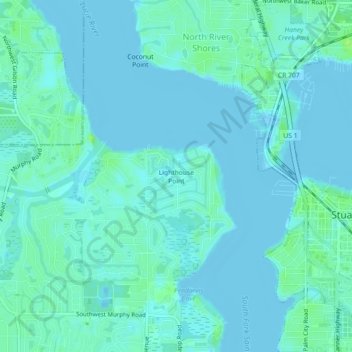 Mappa topografica Lighthouse Point, altitudine, rilievo