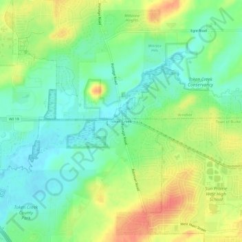 Mappa topografica Token Creek, altitudine, rilievo