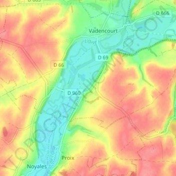 Mappa topografica Bohéries, altitudine, rilievo