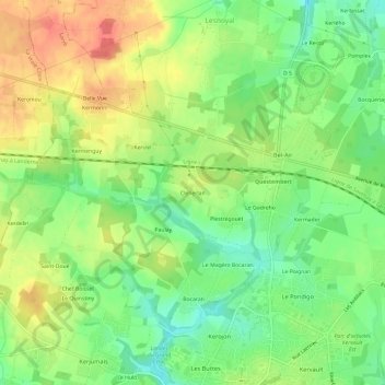 Mappa topografica Cléherlan, altitudine, rilievo