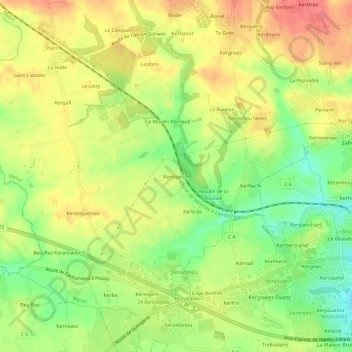 Mappa topografica Kerouarc'h, altitudine, rilievo