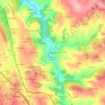 Mappa topografica Les Vergnes, altitudine, rilievo