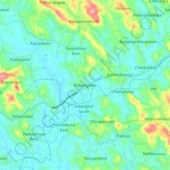 Mappa topografica Kidangoor, altitudine, rilievo