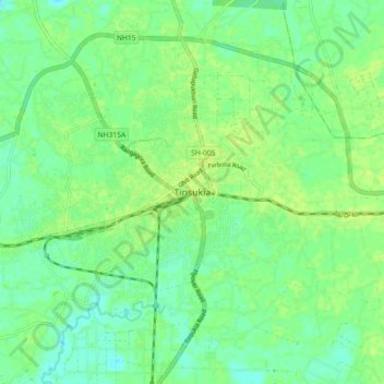 Mappa topografica Tinsukia, altitudine, rilievo
