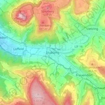 Mappa topografica Stublang, altitudine, rilievo