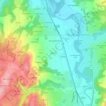Mappa topografica Limarie, altitudine, rilievo