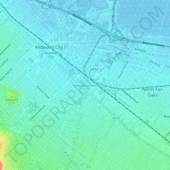 Mappa topografica Redwood Junction, altitudine, rilievo