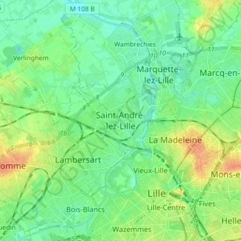 Mappa topografica Saint-André-lez-Lille, altitudine, rilievo