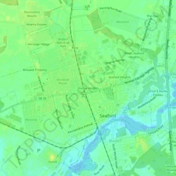 Mappa topografica Hurley Heights, altitudine, rilievo