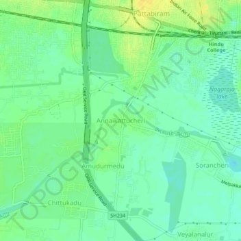 Mappa topografica Annaikattucheri, altitudine, rilievo