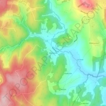 Mappa topografica Menteyres, altitudine, rilievo