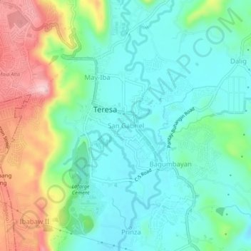 Mappa topografica San Gabriel, altitudine, rilievo