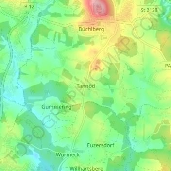 Mappa topografica Tannöd, altitudine, rilievo