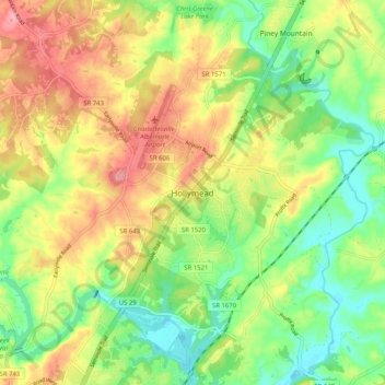 Mappa topografica Hollymead, altitudine, rilievo