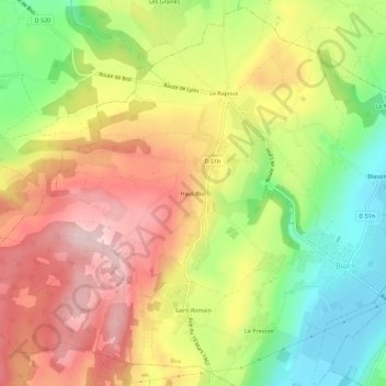 Mappa topografica Haut-Biol, altitudine, rilievo