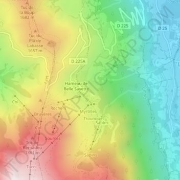Mappa topografica Val Louron, altitudine, rilievo