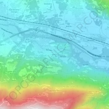 Mappa topografica Rivetto, altitudine, rilievo