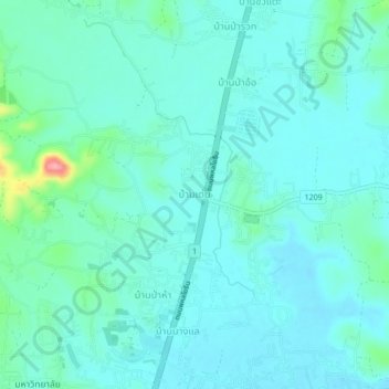 Mappa topografica Ban Den, altitudine, rilievo