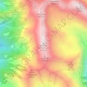 Mappa topografica Castello dei Camosci, altitudine, rilievo