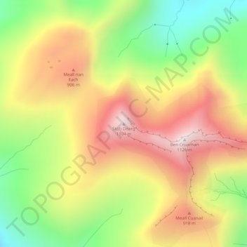 Mappa topografica Stob Dearg, altitudine, rilievo