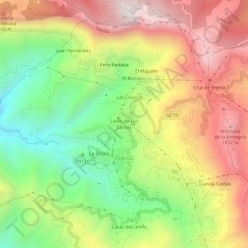 Mappa topografica Lomo de Los Santos, altitudine, rilievo
