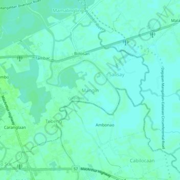 Mappa topografica Mangin, altitudine, rilievo