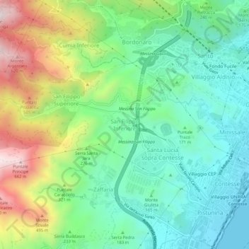 Mappa topografica San Filippo Inferiore, altitudine, rilievo