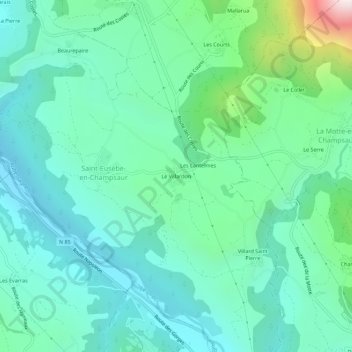 Mappa topografica Le Villardon, altitudine, rilievo