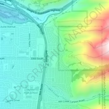 Mappa topografica Woodridge Terrace, altitudine, rilievo