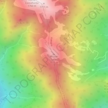 Mappa topografica Monte Sapei, altitudine, rilievo