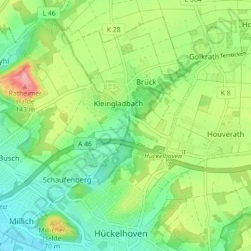 Mappa topografica Eschenbroich, altitudine, rilievo