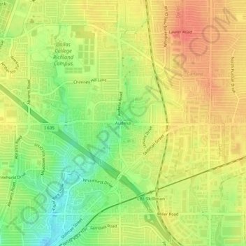 Mappa topografica Audelia, altitudine, rilievo