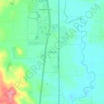 Mappa topografica Brookmoor, altitudine, rilievo
