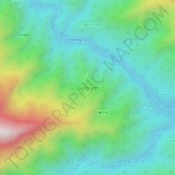 Mappa topografica Sangram, altitudine, rilievo