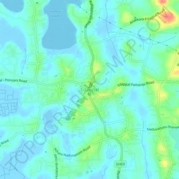 Mappa topografica Edappal, altitudine, rilievo