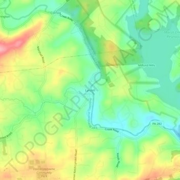 Mappa topografica Lyndell, altitudine, rilievo