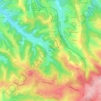 Mappa topografica Bellet, altitudine, rilievo