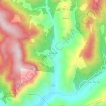 Mappa topografica Bozbük, altitudine, rilievo