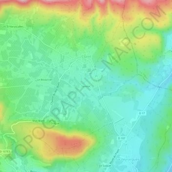 Mappa topografica Sauviac, altitudine, rilievo