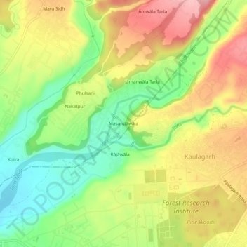 Mappa topografica Masandāwāla, altitudine, rilievo