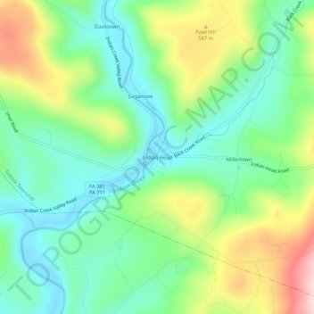 Mappa topografica Indian Head, altitudine, rilievo