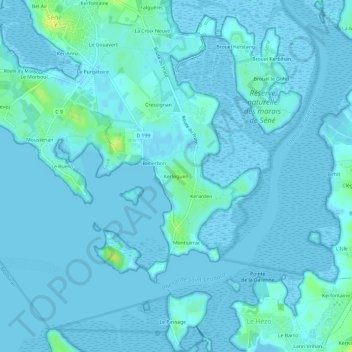 Mappa topografica Kerleguen, altitudine, rilievo